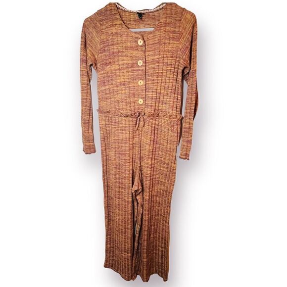 Art Class Button Ribbed Jumpsuit Lettuce Trim Girls Brown Multicolor XL 14 / 16 - Picture 3 of 10